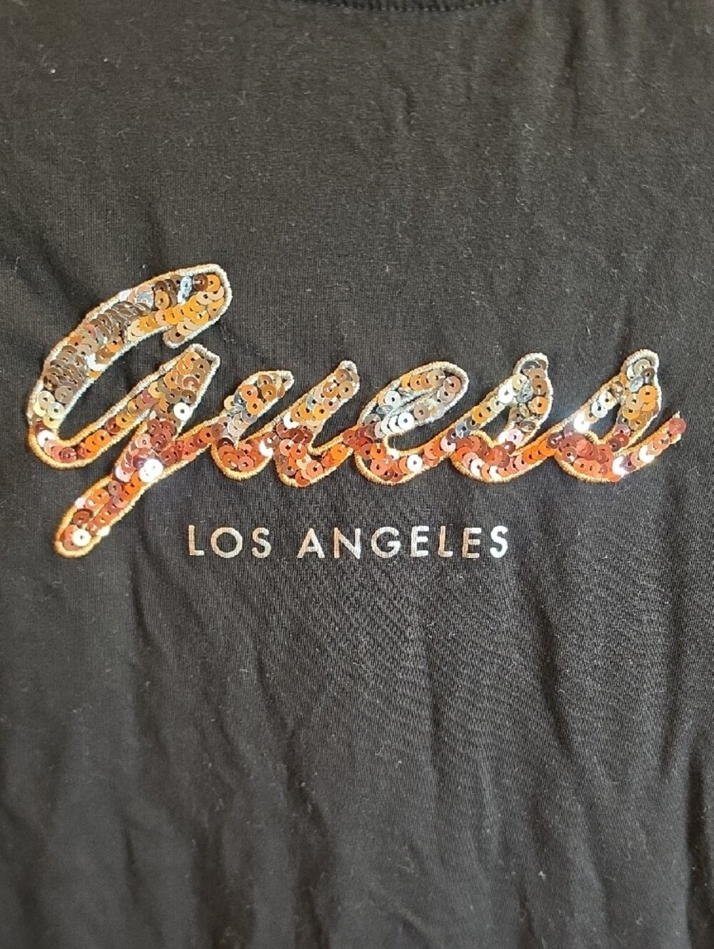 GUESS Black Short-Sleeve Logo Tee with Sequin Script - Picture 2 of 4